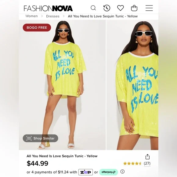 FASHION NOVA/FANCY DREAM Sequined Yellow Mini Dress "All You Need Is Love" 💛 - Picture 8 of 15